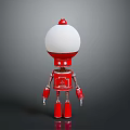 Red Robot Character With White Spherical Head Red Body Silver Arms And Legs Design