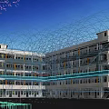 Multi Storey Classroom Building With White And Blue Exterior Windows Trees And Students Outdoor Area