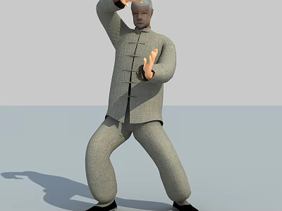 A Man Practicing Tai Chi in Gray Traditional Chinese Clothing with Classic Posture 3d model