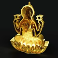 Exquisite Gold Carved Goddess Sculpture With Lotus Base And Intricate Details
