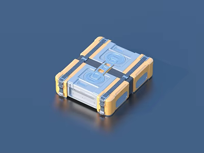 Yellow And Silver Metallic Storage Box With Straps And Circular Design 3d model