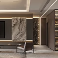 Modern Living Dining Room Interior With Sofa Coffee Table Dining Chairs And Marble Wall