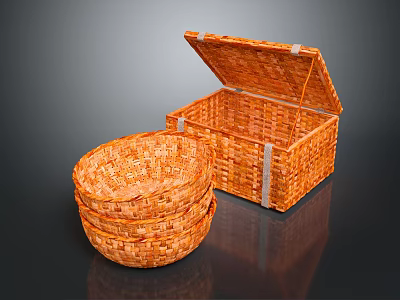 Handwoven Storage Baskets and Rectangular Box for Home Organizing 3d model