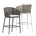 Rattan Bar Stools With White Cushions Dark And Light Metal Legs Design