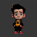 Cartoon Boy With Black Hair Yellow Shirt Blue Jacket Red Shoes And Gray Background