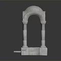 Gray Stone Architectural Structure With Arched Top Columns And Textured Pedestal Base 3d model