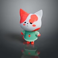 Cute Strawberry Pattern Cat Doll With Red White Head And Green Dress