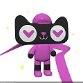 Cute Purple Cartoon Character With Black Head Big Eyes Yellow Stars And Ribbon