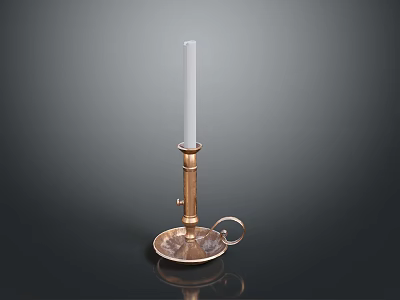 Copper Colored Decorative Candle Holder With White Candle Round Base And Small Ring 3d model