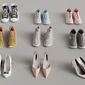 Various Stylish Shoes Collection with Sneakers Leather Pairs and High Heels in Different Colors