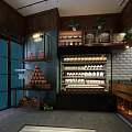 Dessert Shop Featuring Fresh Pastries Bread On Shelves With Green Plant Decor And Warm Lighting