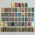 Vintage Books Collection With Colorful Covers Stacked And Arranged In Various Styles