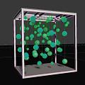 Modern Art Installation With White Framed Cube And Hanging Blue White Circles