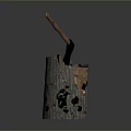 Axe Embedded in Tree Stump Covered with Green Moss in Natural Scene