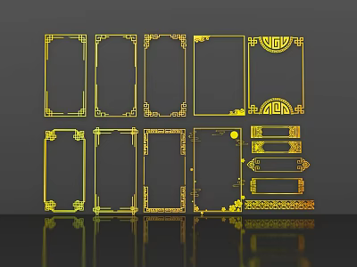 Traditional Golden Carved Frames With Various Shapes And Intricate Patterns 3d model