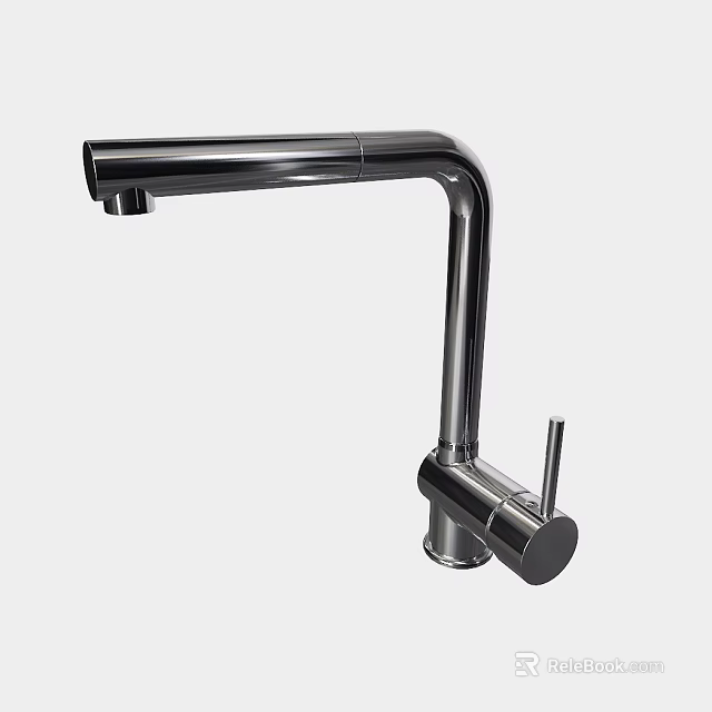 Modern Chrome Kitchen Faucet with Sleek Curved Spout and Single Handle Design 3d model