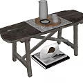Rustic Wooden Stool With Glass Jar Coffee Cup And Tray On Distressed Surface