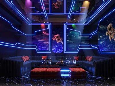 Modern Neon Lit KTV Interior Design With Stylish Sofas And Decorative Walls 3d model