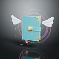 Magical Blue Book With White Wings And Golden Lock Surrounded By Stars And Glowing Halo