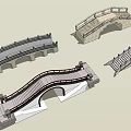 Various Arch Bridge Designs With Stone Railings And Classic Structures 3d model