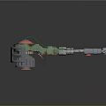 Red Top Green Mechanism Weapon With Metallic Handle And Cylindrical Body