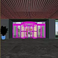 Modern Building Entrance With Revolving Door Black Ceiling Gray Walls And Marble Floor