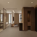 Warm Elegant Hotel Guest Room With Spacious Lounge And Stylish Open Bathroom Design