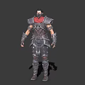 Game Movie Character Wearing Red Hooded Scarf And Dark Armored Outfit With Leather Details 3d model