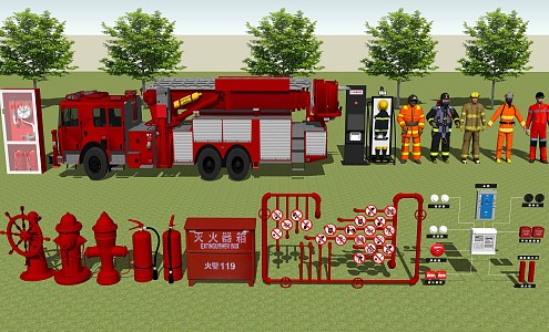 Modern fire fighting equipment Fire equipment Fire extinguisher box Fire hydrant Fire fighting equipment 3d model