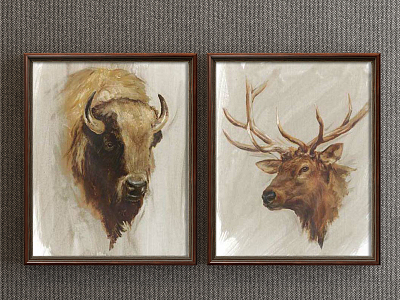 American Animal Painting Brown Living Room Animal Combination Decorative Painting model