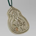 White Gourd Shaped Jewelry Pendant With Intricate Dragon Carvings On Green Cord
