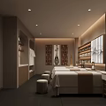 Chinese Style Beauty Hair Salon Interior With Wooden Display Shelves And Sofa