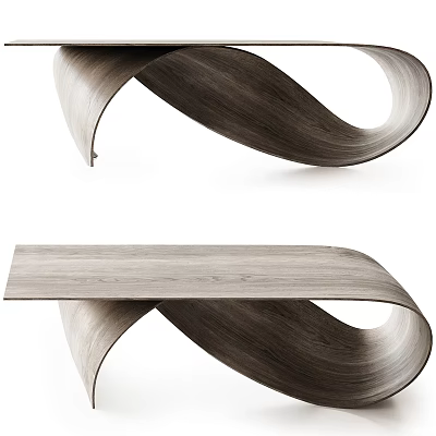 Modern Wooden Coffee Table With Unique Curved Structure And Sleek Design 3d model