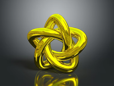 Shiny Golden Knot 3D Model On Dark Background With Glossy Reflection 3d model