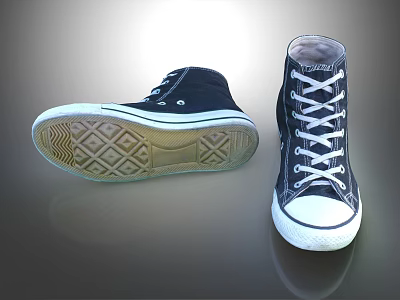 Black High Top Canvas Shoes With White Laces And Classic Sole Design 3d model