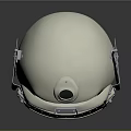 Cream Colored Protective Helmet With Tinted Visor Circular Vent And Metal Straps