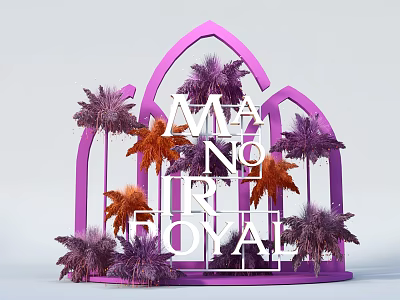Manor Royal Photo Spot With Pink Arch Structure Purple And Orange Palm Leaves Decoration 3d model