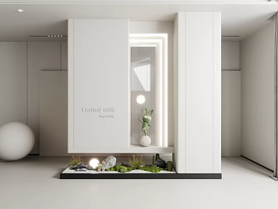 Modern Minimalist Entryway Hallway With White Design Lighting Green Plants And Mirror 3d model