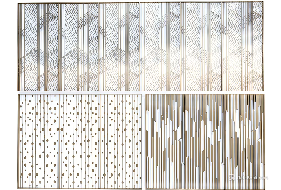 Modern Interior Partition Wall Designs With Geometric Dotted And Vertical Striped Patterns 3d model