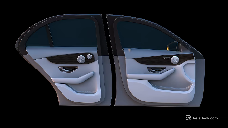 Modern Car Door Interior Design With Wood Trim Control Buttons And Seats 3d model 