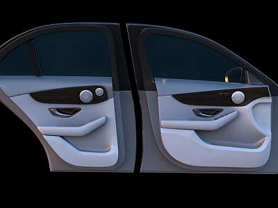 Modern Car Door Interior Design With Wood Trim Control Buttons And Seats 3d model