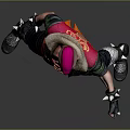Pink Haired Character In Leather Jacket With Red Sash And Combat Stance