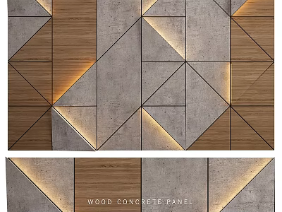Geometric Wood And Concrete Panel Wall Decor With Illuminated Design Elements 3d model