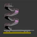 Detailed Spiral Staircase 3D Model With Pink Steps Metal Frame Base And Yellow Support Blocks