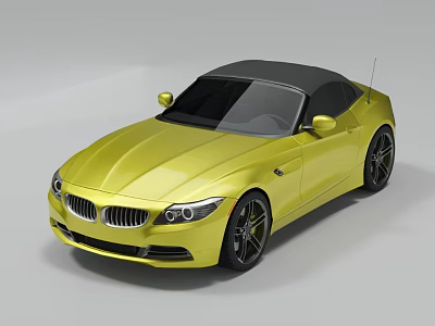 Yellow Convertible Sports Car With Black Top Sleek Front And Black Wheels 3d model