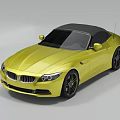Yellow Convertible Sports Car With Black Top Sleek Front And Black Wheels