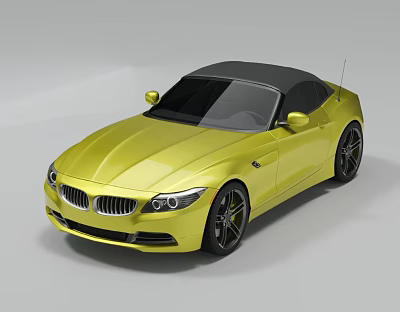 Yellow Convertible Sports Car With Black Top Sleek Front And Black Wheels 3d model
