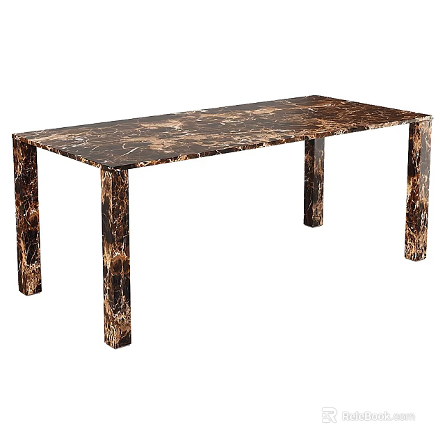Elegant Modern Dining Table With Dark Brown Marble Texture Top And Golden Veined Legs 3d model 