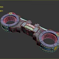 Futuristic Mechanical Device With Red Circular Rings And Blue Illuminated Panels