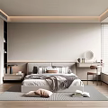 Elegant Modern Bedroom Interior With Bed Nightstand Dressing Table And Window Blinds